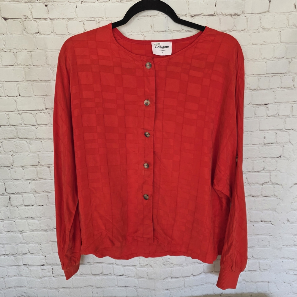 Callahan Red Textured‎ Button-Front Blouse Top Shirt Size 100% Cupro